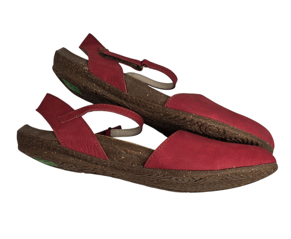 El Naturalista Wakataua N412 Red Leather Wedge Sandals Size EU 41 US 10